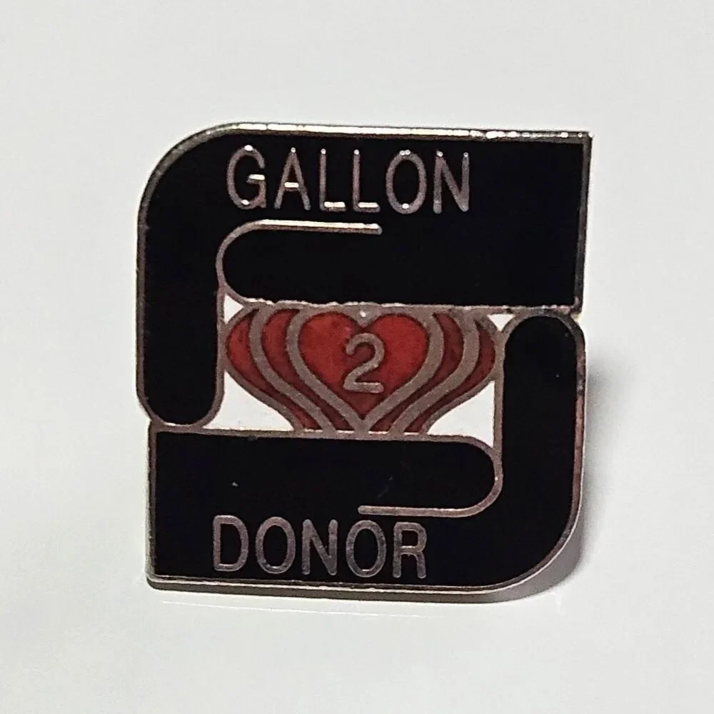2 Gallon Blood Donor Black White Red Heart Enamel Lapel Pin